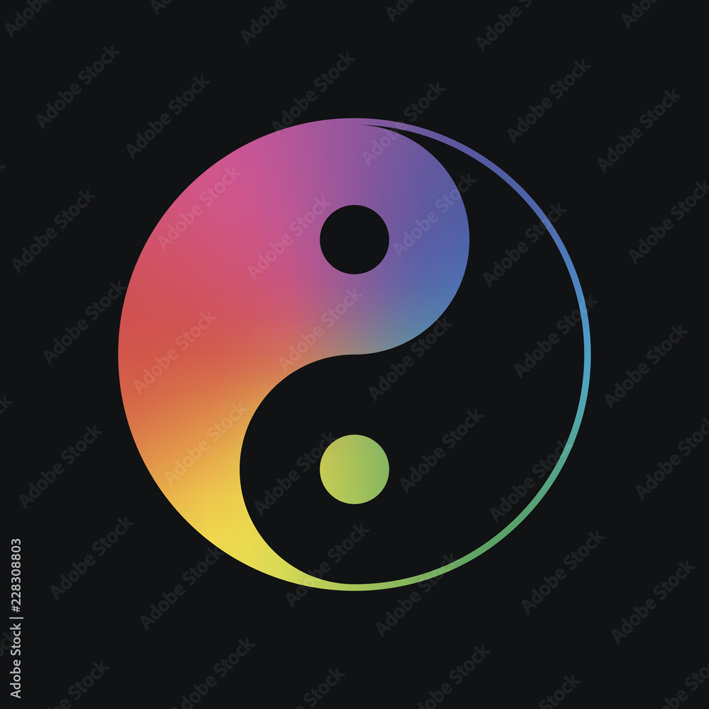 yin yan symbol. Rainbow color and dark background yin yan symbol. Rainbow color and dark background