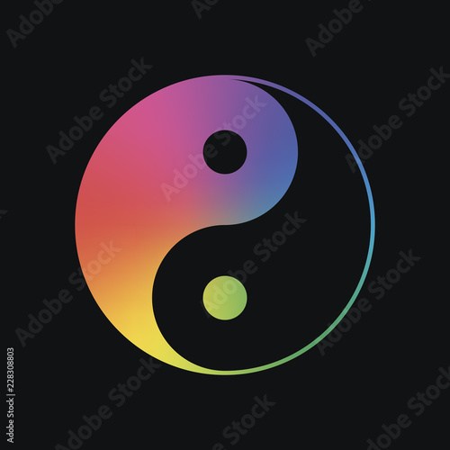 yin yan symbol. Rainbow color and dark background