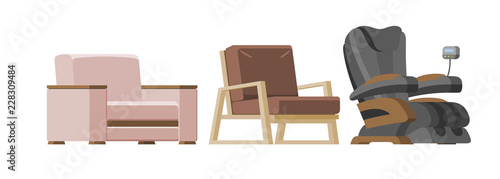 Chair vector comfortable furniture armchair and seat pouf design in furnished apartment interior illustration set of business office-chair or easy-chair isolated on white background