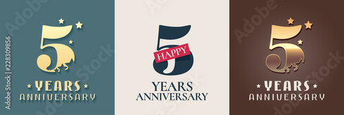 5 years anniversary set of vector icon, symbol, logo