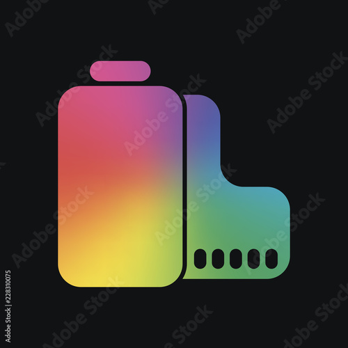 Camera roll icon. Photo or video strip. Rainbow color and dark background