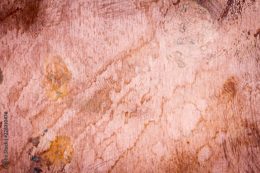 Naklejka premium Scratched dirty dusty copper plate texture, old metal background