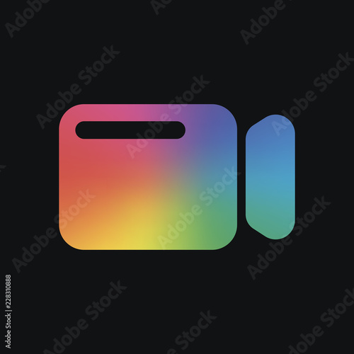 Simple video camera icon. Rainbow color and dark background