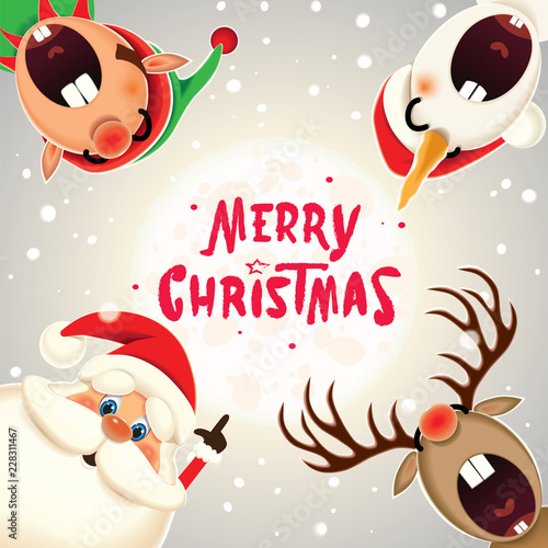 Merry Christmas,Christmas companions singing Christmas carol in the snow and moonlight scene