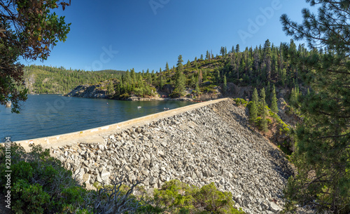 Pinecrest Lake, Stanislaus National Forest, Yosemite, California, USA - July 2018 - mountain recreation area dam