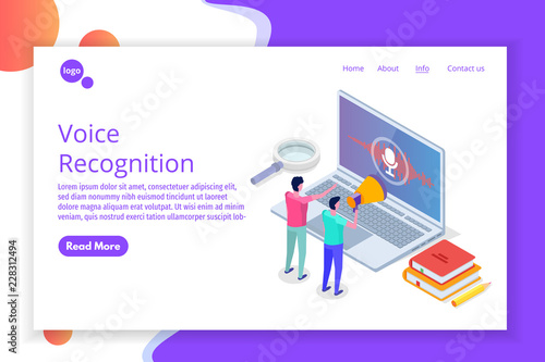 Voice messages, Voice recognition isometric concept with character. Can use for web banner, landing page template, infographics.
