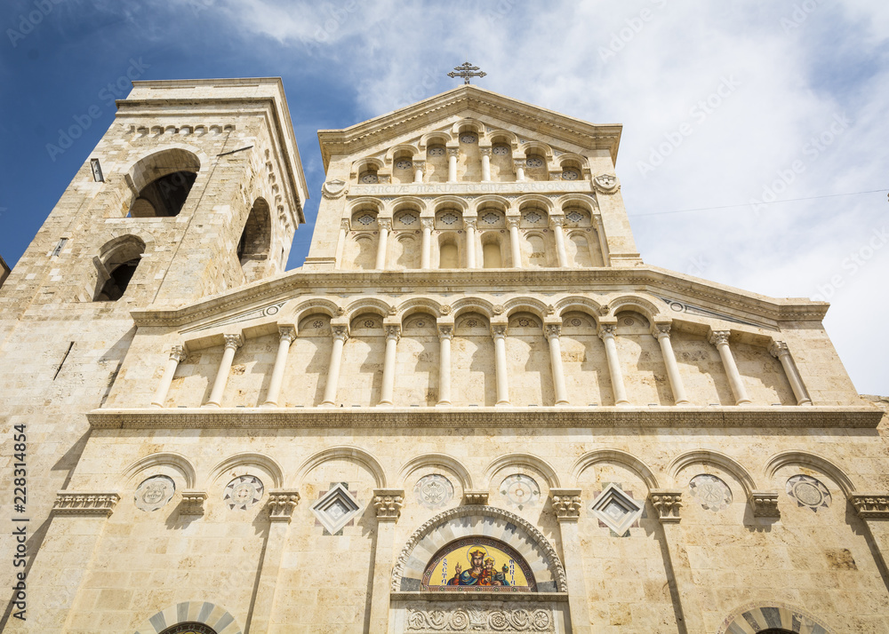 Neo Gothic facade of Cagliari Cathedral of Saint Mary. built by Pisani in the thirteenth century, which has undergone profound changes over the centuries of style