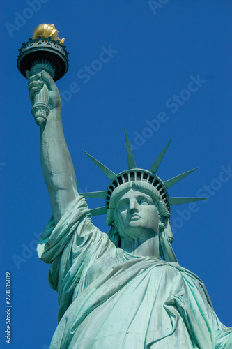 Statue of Liberty front close up on a blue sky background New York City © Massimo