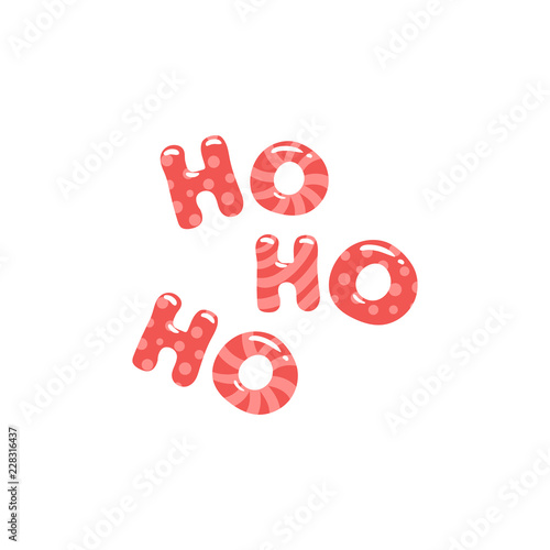 Sants'a laugh "Ho-ho-ho" lettering for Christmas greeting. Christmas candy glossy font design. Cartoon letters for greeting card, poster, banner on Christmas and New Year.