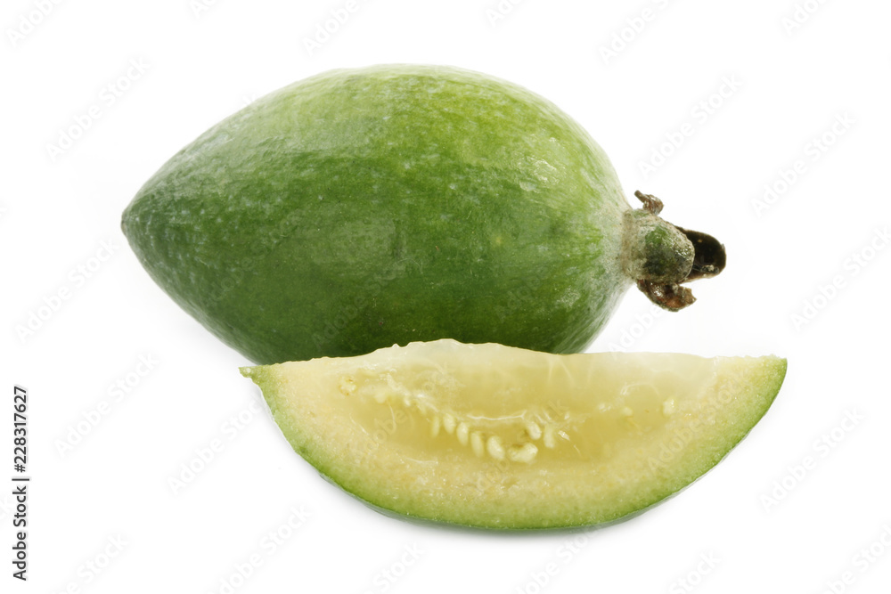 two feijoa isolated on white background two feijoa isolated on white background