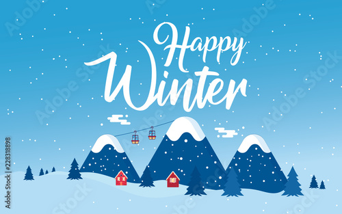 Cartoon snow home and rural cottages set.