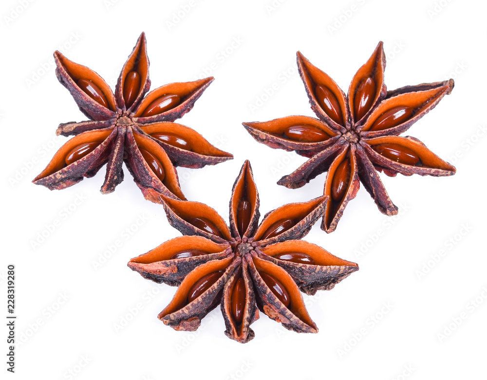 Star anise spice fruits on white background Star anise spice fruits on white background