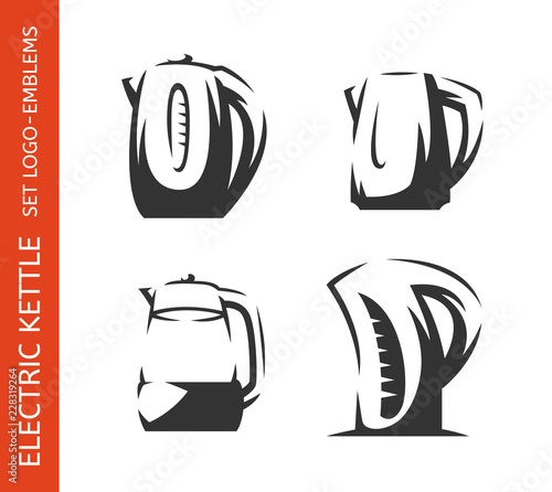 Electric kettle logo set - emblem design on white background, vector illustration