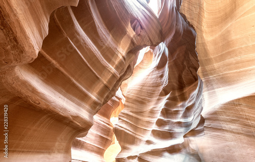 Beautiful wide angle view of amazing sandstone formations in Antelope Canyon