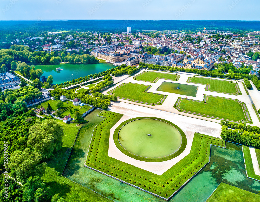 Aerial View of Chateau De Fontainebleau with Its Gardens, a UNESCO