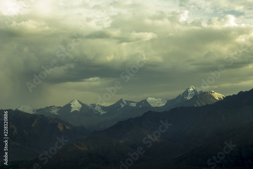 heavy sky over the mountains in the evening