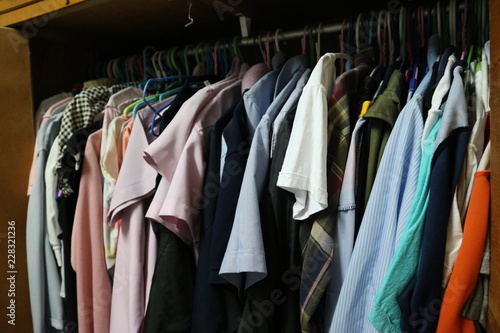Clothes on a hanger in a closet
