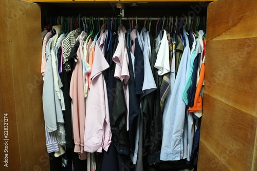 Clothes on a hanger in a closet