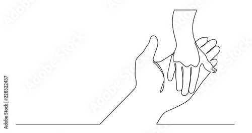 Animation of continuous line drawing of adult hand holding child hand