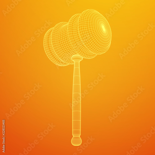 Gavel, hammer of judge or auctioneer. Wireframe low poly mesh vector illustration