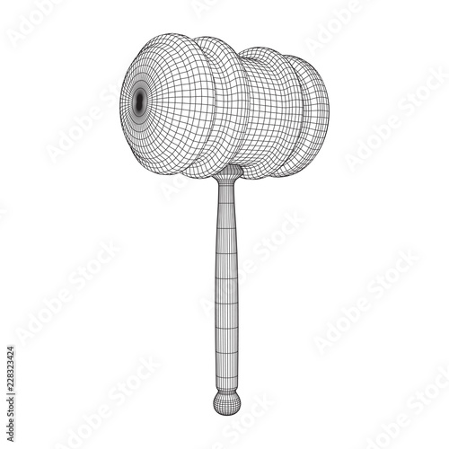 Gavel, hammer of judge or auctioneer. Wireframe low poly mesh vector illustration