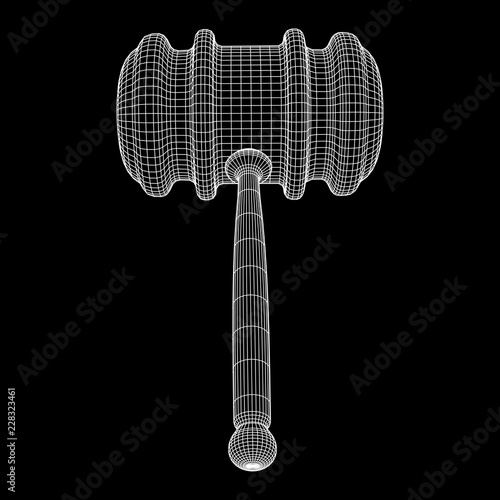 Gavel, hammer of judge or auctioneer. Wireframe low poly mesh vector illustration