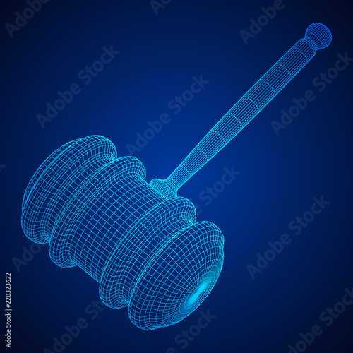 Gavel, hammer of judge or auctioneer. Wireframe low poly mesh vector illustration