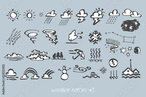 Weather Report hand drawn vector icon set 