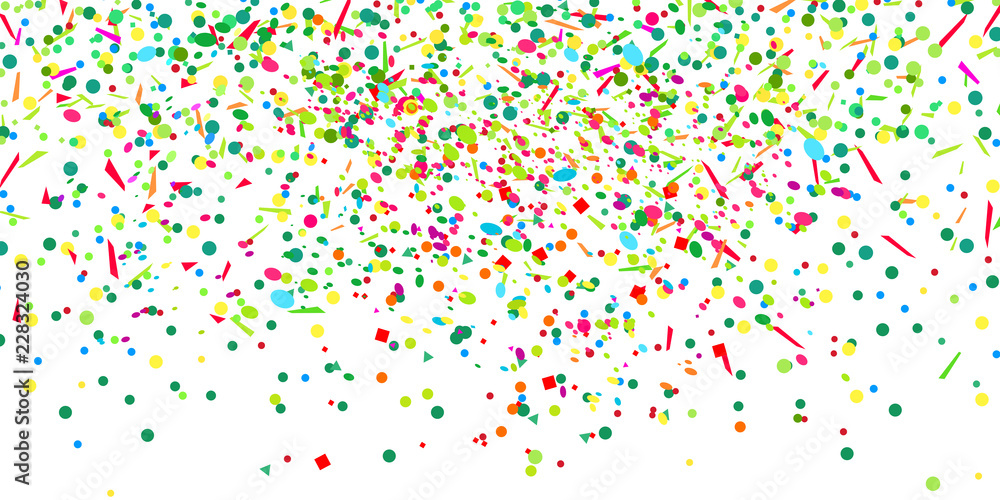 Colored pattern with geometric elements on white. Holiday background with confetti. Colorful texture from glitters. Festive frame. Print for banners, posters, t-shirts and textiles. Greeting cards Colored pattern with geometric elements on white. Holiday background with confetti. Colorful texture from glitters. Festive frame. Print for banners, posters, t-shirts and textiles. Greeting cards