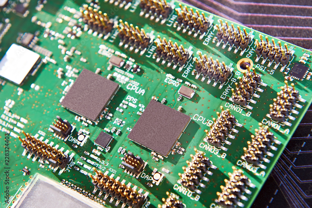 Board with processors and electronic sockets Board with processors and electronic sockets