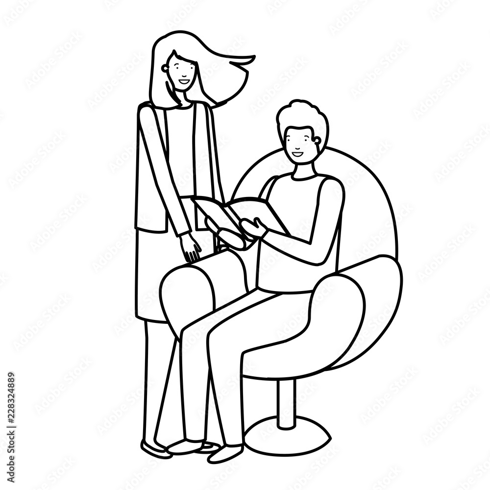 couple sitting in sofa with book avatar character couple sitting in sofa with book avatar character