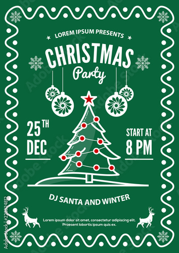 Christmas party invitation, flyer or poster design. Vector illustration.