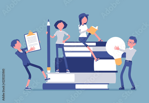 Students with giant books