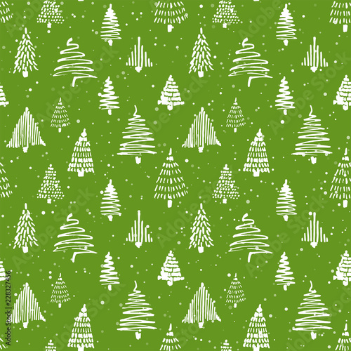Christmass tree seamless pattern. Hand drawn doodle sketch drawing with ink.