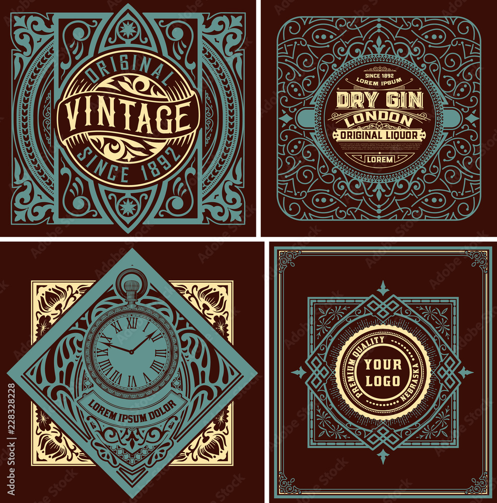 4 old labels with floral ornaments