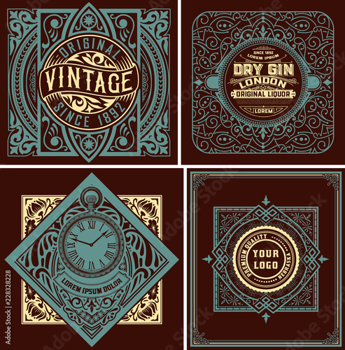 4 old labels with floral ornaments
