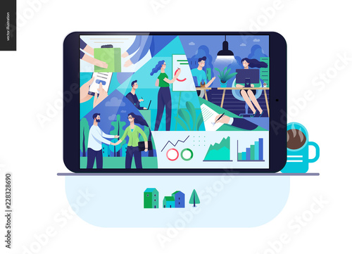 Business series, color 3- about company, office life -modern flat vector concept illustration of a company employees in workspace. Business workflow management. Creative landing page design template