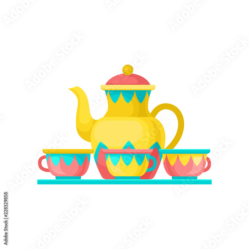 Carnival carousel with coffe cups, amusement park element vector Illustration isolated on a white background