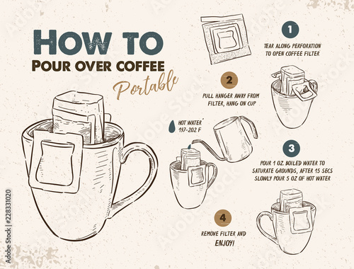 How to Pour over coffee portable, Sketch vector.