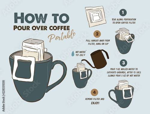 How to Pour over coffee portable, Sketch vector.