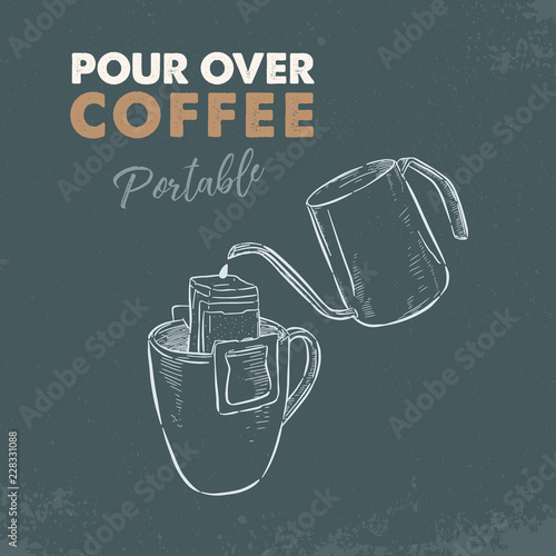 Pour over coffee portable, Sketch vector.