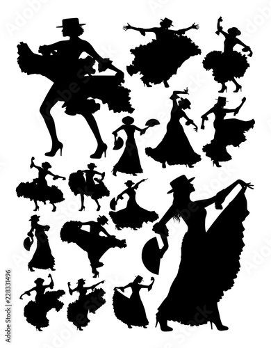 Silhouette of beautiful woman dancing flamenco. Good use for symbol, logo, web icon, mascot, sign, or any design you want.