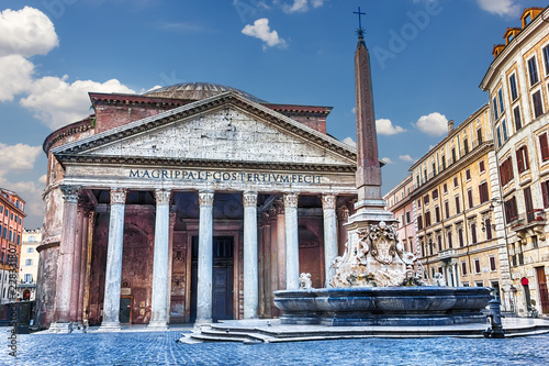 View on the Pantheon and the Fountain in Piazza della Rotonda