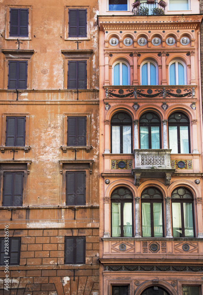Stylish facade of the traditional buildings in Rome