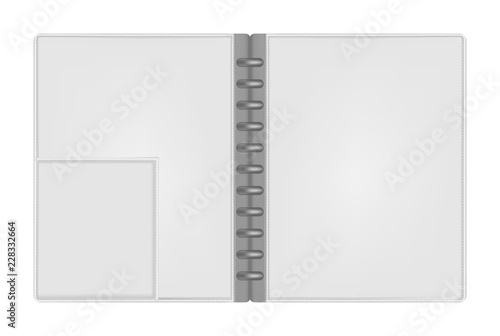 Open hard cover disc bound notebook folder with interior pocket