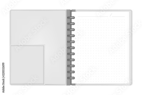 Open disc bound loose leaf business notebook with interior pocket
