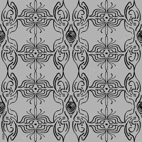 Seamless texture of geometric, floral ornament. decorative square background with hand drawn Indonesian tribal ornament. Vector illustration. Ready for textile design, fabric, and interior design.