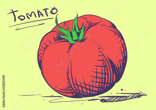 Tomato ink comic style engraving comic cartoon juicy retro