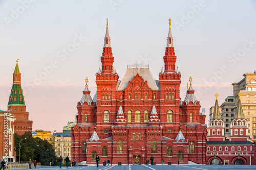 The State Historical Museum on the Red Square in Moscow, Russia. The Red Square is the main tourist attraction of Moscow.