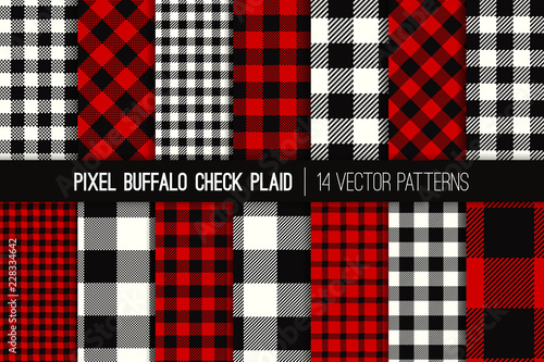 Lumberjack Buffalo Check Plaid Vector Patterns. Red, Black and White Christmas Backgrounds. Hipster Flannel Shirt Fabric Textures. Repeating Pattern Tile Swatches Included.